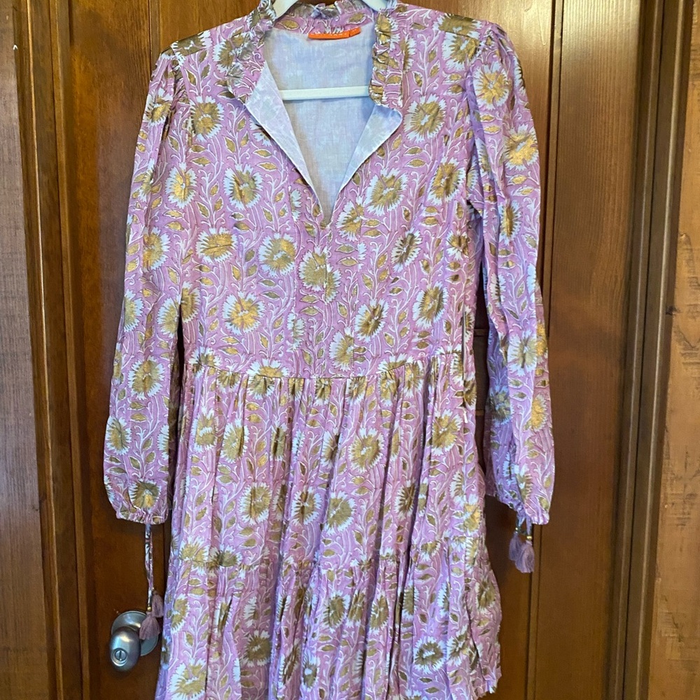 Oliphant Pink and gold Floral Dress EUC